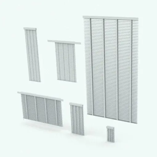 Window Blinds Decoration Revit Family rendered in ambient occlusion mode and displayed in multiple sizes to showcase its parametric behavior.