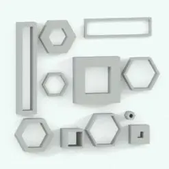 Hexagonal/Rectangular Shelving Revit Family size and shape variations rendered in AO.