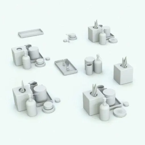 Elegant Bathroom Accessories Revit Family in different configurations and rendered in AO style.