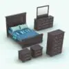 Dark Wood Classic Revit Bed and Set of Bedroom Furniture rendered in dark-colored wood. This Revit family is fully parametric and easy to use.