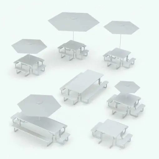 Four Sided Revit Picnic Table Family size variations and options to showcase its parametric behavior.