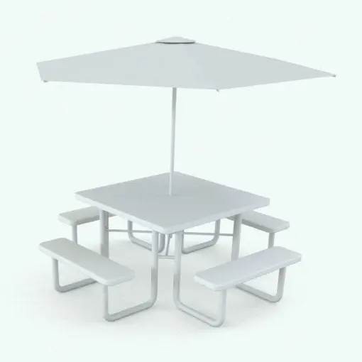 Four Sided Revit Picnic Table Family in ambient occlusion mode.