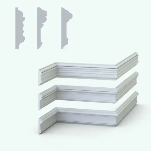 Customizable Revit Wall Sweep Families - Chair Rails Pack 1 in cross-section and 3D both rendered in ambient occlusion mode.