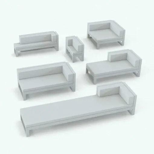 Chaise lounge Revit family in different sizes. Fully parametric and easy to use.
