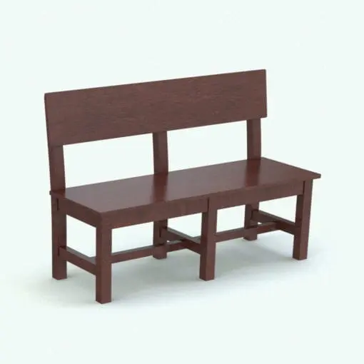 Traditional Revit Bench Family rendered in a dark colored wood. This Revit family/BIM object is fully parametric and it doubles as a chair/bench family.