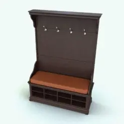 Bench With Coat Rack Revit Family rendered in 3D with a dark wood finish and an orange leather seating cushion. This family combines both, functionality with aesthetics. It includes cubby holes at the bottom, a bench and a coat rack all in one! Plus, it's fully parametric! Don't let this opportunity pass and add this Bench With Coat Rack Revit Family to your assets today.