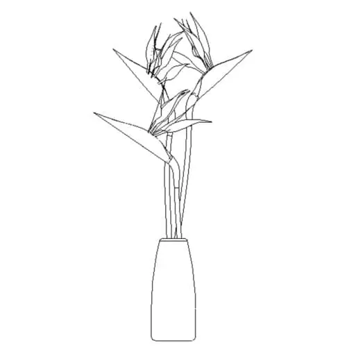 Bird of paradise in AutoCAD block front view.