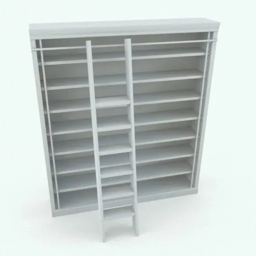 Revit Bookshelf Family With Ladder in 3D and rendered without materials (ambient occlusion style) the see the shapes better. Ideal for residential or hospitality spaces, this traditional looking bookshelf will take your 3D renderings to the next level. Don't wait any longer and add this Revit Bookshelf Family to your cart today.