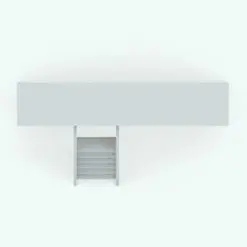 Revit Bookshelf Family With Ladder in top view and rendered in black and white to see the shape of the stair (and how much it sticks out) better. Ideal for residential, commercial or institutional spaces, this Revit bookshelf family will transform your spaces in just a few clicks.