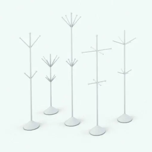 Radial Pegs Coat Rack Revit Family in different sizes and variations to showcase its parametric flexibility. While these images don't show any materials (ambient occlusion), this decoration Revit family does come with pre-built materials.