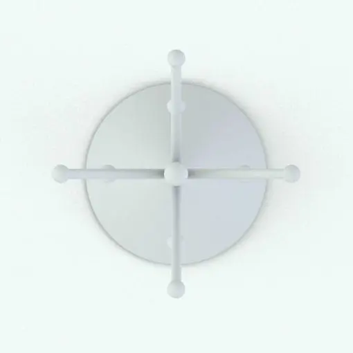 Radial Pegs Coat Rack Revit Family in top view and rendered without materials to see the details better.