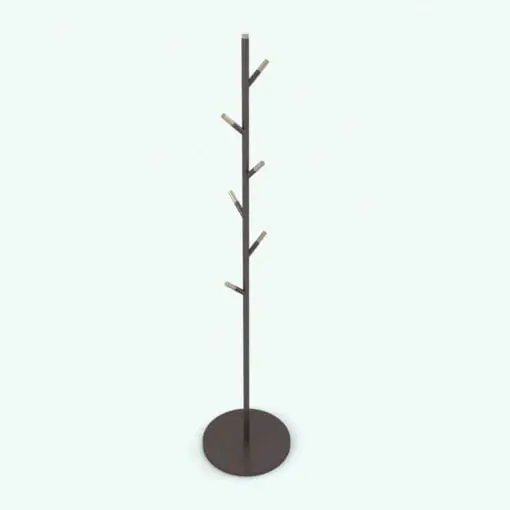 Simplified Tree Coat Rack Revit Family rendered in a dark wood color. Fully parametric, this decoration Revit family is ideal for hallways, mud rooms, living rooms, kitchens and more.