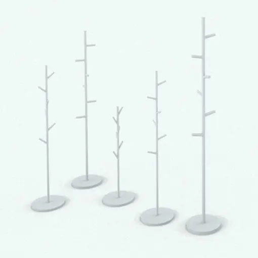 Simplified Tree Coat Rack Revit Family in different sizes and configurations to showcase its parametric behavior. This materials includes the materials shown in the main image, but we present it here in black and white to show the details better. Make this Revit decor family part of your workflow today!