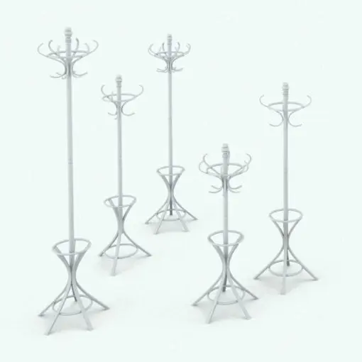 Traditional Coat Rack Revit Family in different sizes and configuration to showcase its parametric flexibility. This image was rendered in black and white to show details better, but the family does include built-in materials. Just drop this decoration Revit family into your project and hit render!