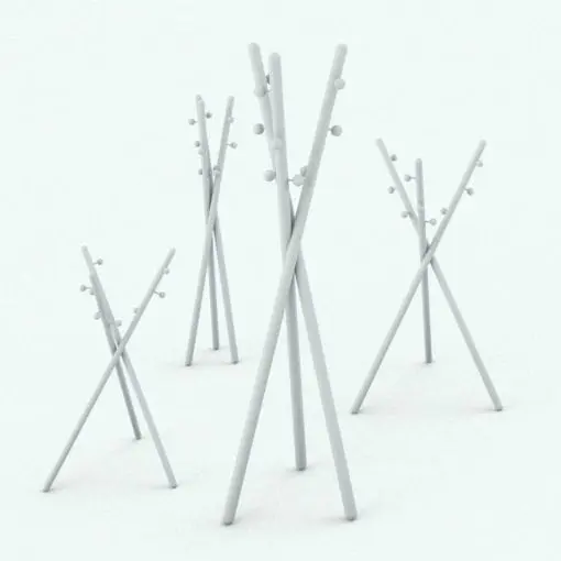 Tripod Coat Rack Revit Family in different sizes and configurations to showcase the parametric flexibility of this decoration Revit family. use the built-in material or substitute it with your own for a more unique look.