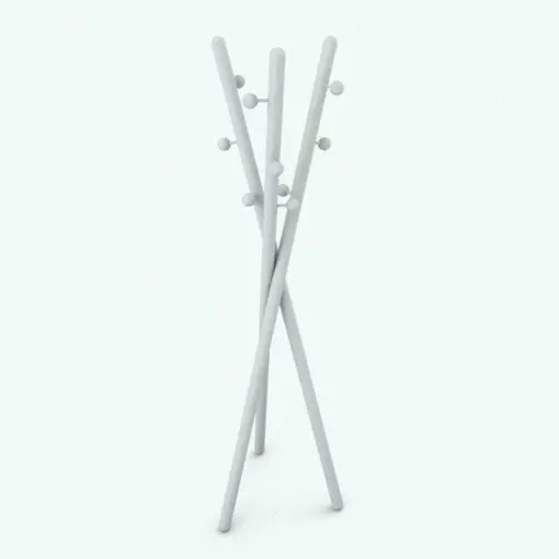 Tripod Coat Rack Revit Family rendered without materials to see details better. This family includes the material shown in the main image, but you can change it to create your own designs and color palettes.