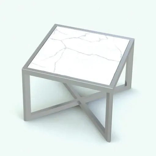 Cross Bottom Coffee Table Revit Family rendered in 3D and with a marble tabletop and metallic structure. Ideal for living rooms, bedrooms, offices and more, this highly versatile coffee table Revit family will make your spaces look sophisticated and finished.