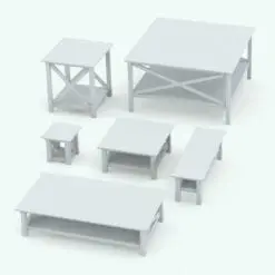 Revit coffee table family rendered in black and white (ambient occlusion style) and in different sizes and configurations to showcase its parametric versatility. These two families are also render ready! Just load them into your Revit project, load the provided textures (or use your own) and hit the render button for instant results! Get this Crosses Side and Coffee Table Revit Families set today and see for yourself.