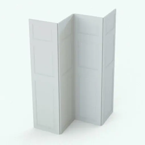Door Panels Revit Folding Partition Family in 3D and rendered in black and white (ambient occlusion style). Get this folding partition Revit family now and enjoy creating subtle variations in your spaces without compromising your overall aesthetic.