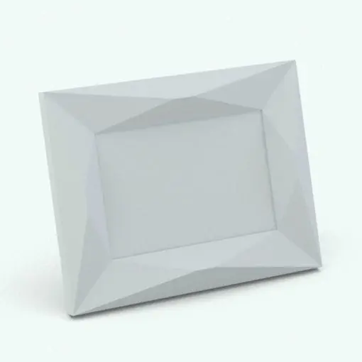 Faceted Picture Frame Revit Family rendered in 3D and in black and white (ambient occlusion style) to show the details better. This family is fully parametric and it can be used as a tabletop picture frame or as a wall art piece (if you remove the glass and the back stand). Get this Faceted Picture Frame Revit Family now and make your renders stand out from the crowd.