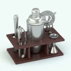 3D Martini Set Bar Revit Family rendered in dark wood and stainless steel materials. This Revit family is fully parametric and easy to load to your projects.
