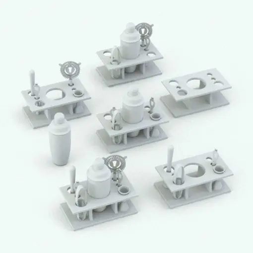 Martini Set Bar Revit Family in different configurations to showcase its parametric flexibility. Ideal for bars, kitchens or as a general purpose decoration Revit family, this martini set will elevate your 3D renderings in a few clicks.