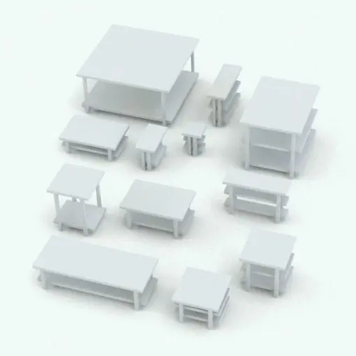 Minimalistic Living Room Revit Tables Set rendered in black and white (ambient occlusion style) and shown in different sizes and configurations to showcase their parametric flexibility. Ideal for living rooms, hotels, offices, schools and more, these side and coffee table Revit families will make your 3D renderings stand out in just a few clicks. Get this Minimalistic Living Room Revit Tables Set today and see for yourself.