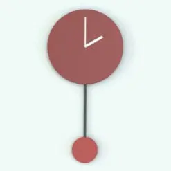 Modern Pendulum Wall Clock Revit Family rendered in red color and white hands. This Revit family is fully parametric and it adjusts to any wall space seamlessly.