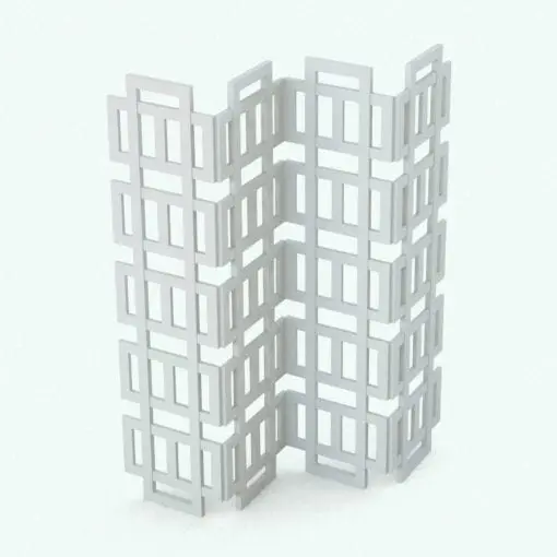 Modern Squares Revit Folding Partition Family in 3D and rendered without materials to see the shapes and details better. With a lot of parameters to play with, this family can adapt to any space you insert it in. Download this Modern Squares Revit Folding Partition Family now and make your renders stand out.