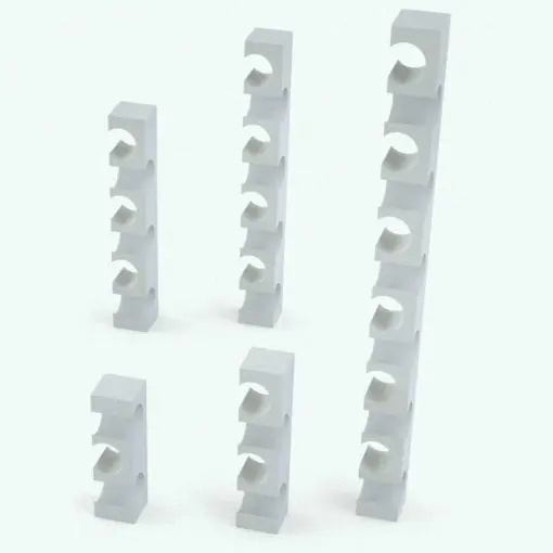 Modern Tower Wine Rack Revit Family rendered in black and white (ambient occlusion style) and shown in different heights and configurations to showcase its parametric flexibility. Ideal for kitchens, wine cellars and even hospitality settings, this Tower Wine Rack Revit Family will make your 3D renderings stand out in a few clicks.