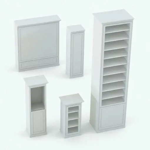Modular Revit Bookshelf Family in different sizes and configurations to showcase its parametric flexibility. Ideal for residential, commercial, retail or hospitality settings, this Revit bookshelf family is the perfect addition to your interior design projects.