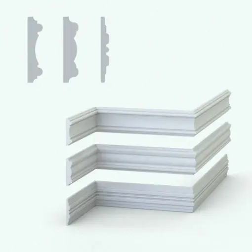 Classic Revit wall sweeps shown in cross-section and 3D. Both rendered in Ambient occlusion.