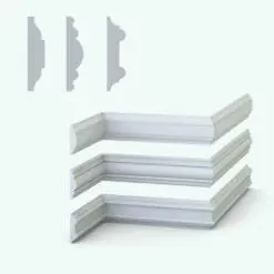 Vintage Revit Wall Sweep Families - Chair Rails Pack 7 in cross-section and 3D views. Both rendered in ambient occlusion mode.