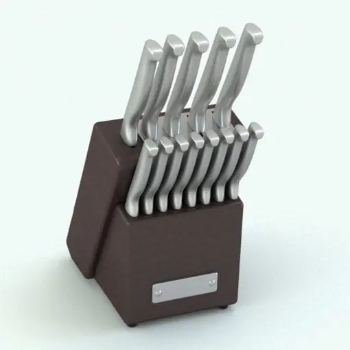 3D Knife Block Kitchen Decoration Revit Family rendered with a dark wood material for the block and stainless steel material for the knives. This decoration Revit family is ideal for kitchens, restaurants and more.