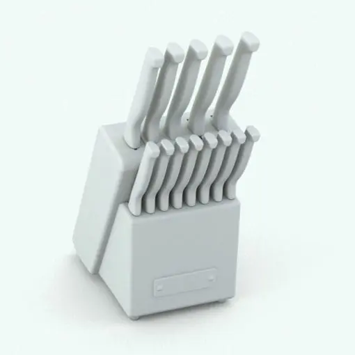 Knife Block Kitchen Decoration Revit Family in 3D and rendered without materials to show the details better. Fully parametric and ready to render since it includes pre-configured materials, this decoration Revit family will transform your spaces the minute your insert it into your projects.