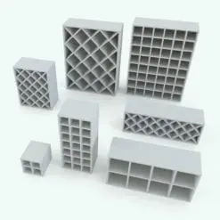 Traditional Squares Wine Rack Revit Family rendered in black and white and in different sizes and configurations to showcase its parametric flexibility. Use the rotated grid or the straight grid and change the sizes of the grid to suit your needs. All of this in just a few clicks thanks to its included parameters. Add this Traditional Squares Wine Rack Revit Family to your cart today and see for yourself.