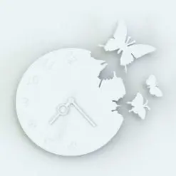 Butterflies Wall Clock Revit Family rendered in ambient occlusion mode.