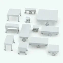 Wheeled Living Room Revit Tables Set rendered in black and white (ambient occlusion style) to showcase the details better and shown in different sizes and configurations to showcase their parametric flexibility. These two families are packed with parameters to make them fit all your design requirements. Change the dimensions, materials and more for truly unique looks. Don't wait any longer and get this Wheeled Living Room Revit Tables Set today!