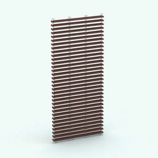 Wood Slats Partition Wall Revit Family rendered in a dark colored wood with metallic posts. This fully parametric Revit family is the perfect complement to all your open-concept designs, where you need to softly separate areas within the space. Don't wait any longer and get this Wood Slats Partition Wall Revit Family now!