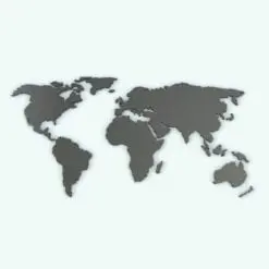 3D World Map Decoration Revit Family rendered in a flat black finish. Ideal for offices, classrooms, living rooms or any space where you want to add a decoration to, this Revit decor family is the perfect addition to your 3D renderings.
