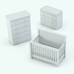 Elegant Crib and Revit Furniture Set in 3D and rendered in black and white (ambient occlusion style) to showcase the details and shapes better. Each Revit family in this set is fully parametric, allowing you to adjust dimensions, materials and more, so don't waste any more time building your own families, just get this Elegant Crib and Revit Furniture Set and streamline your workflow today.