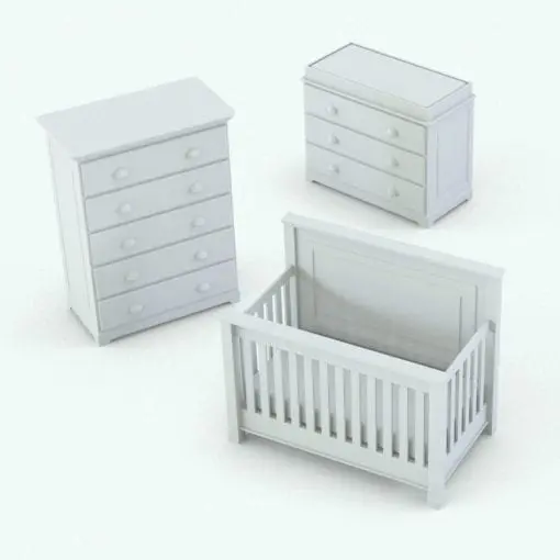 Elegant Crib and Revit Furniture Set in 3D and rendered in black and white (ambient occlusion style) to showcase the details and shapes better. Each Revit family in this set is fully parametric, allowing you to adjust dimensions, materials and more, so don't waste any more time building your own families, just get this Elegant Crib and Revit Furniture Set and streamline your workflow today.