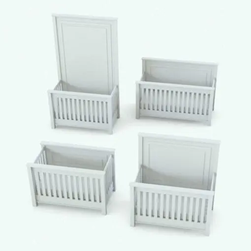Crib Revit family in different sizes and configurations to showcase its parametric flexibility. With parameters to change dimensions, materials and back height, this crib, which is part of the Elegant Crib and Revit Furniture Set will make your projects stand out.