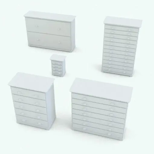 Chest with drawers Revit family rendered in black and white (ambient occlusion style). With parameters to change the dimensions, number of drawers and materials, you can use this Revit family in nurseries, kids rooms, regular bedrooms and more spaces (not just kids rooms). Get it today as part of the Elegant Crib and Revit Furniture Set and become part of the Blackbee3D family.