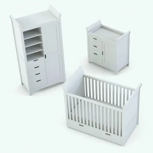 Minimalistic Nursery Revit Furniture Set rendered in 3D and without any materials (ambient occlusion style) to showcase the shapes better. This Revit furniture set is ideal for kids rooms, day care facilities and more. The armoire can even be used in regular rooms in residential projects. Don't let this opportunity go by and add this Minimalistic Nursery Revit Furniture Set to your assets today.