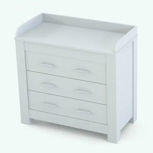 Changing station Revit furniture family in 3D and rendered in black and white (ambient occlusion style). This Revit family is fully parametric and it includes parameters to change the overall dimensions, number of drawers and materials. Get it today as part of the Wooden Nursery Revit Furniture Set and use it in many spaces in your projects.