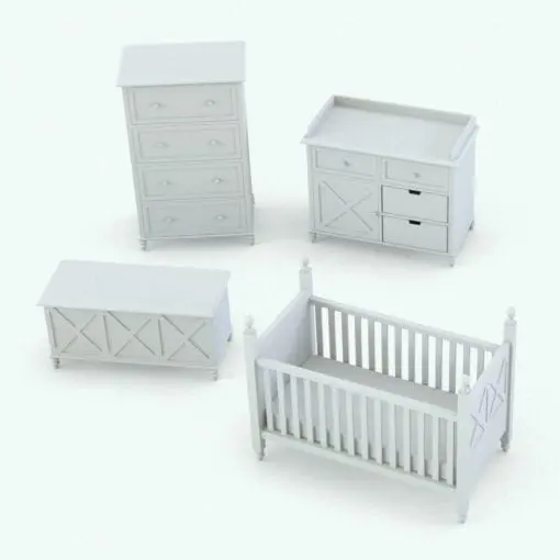 X-Shapes Nursery Revit Furniture Set in 3D and rendered without any materials to showcase the details and shapes better. Ideal for modern, rustic or traditional interior design projects, this Revit furniture set will transform your spaces in no time. Get it today and see for yourself.