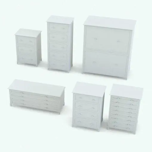 Dresser Revit family in different sizes and configurations to showcase its parametric flexibility. Change the overall dimensions (width, depth, height) as well as the number of drawers and materials to make it fit to your spaces perfectly. Don't wait any longer and get this dresser, which is part of the X-Shapes Nursery Revit Furniture Set today.