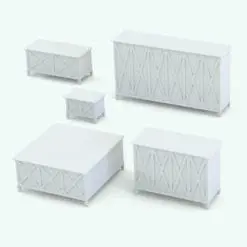 Toy trunk Revit furniture family in different sizes and configurations to showcase its parametric behavior.