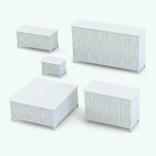 Toy trunk Revit furniture family in different sizes and configurations to showcase its parametric behavior.